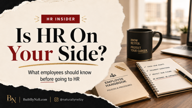 Featured image for a career advice blog post titled “Is HR On Your Side?” explaining what employees should know before going to HR, including documentation, workplace rights, and how to protect yourself at work.