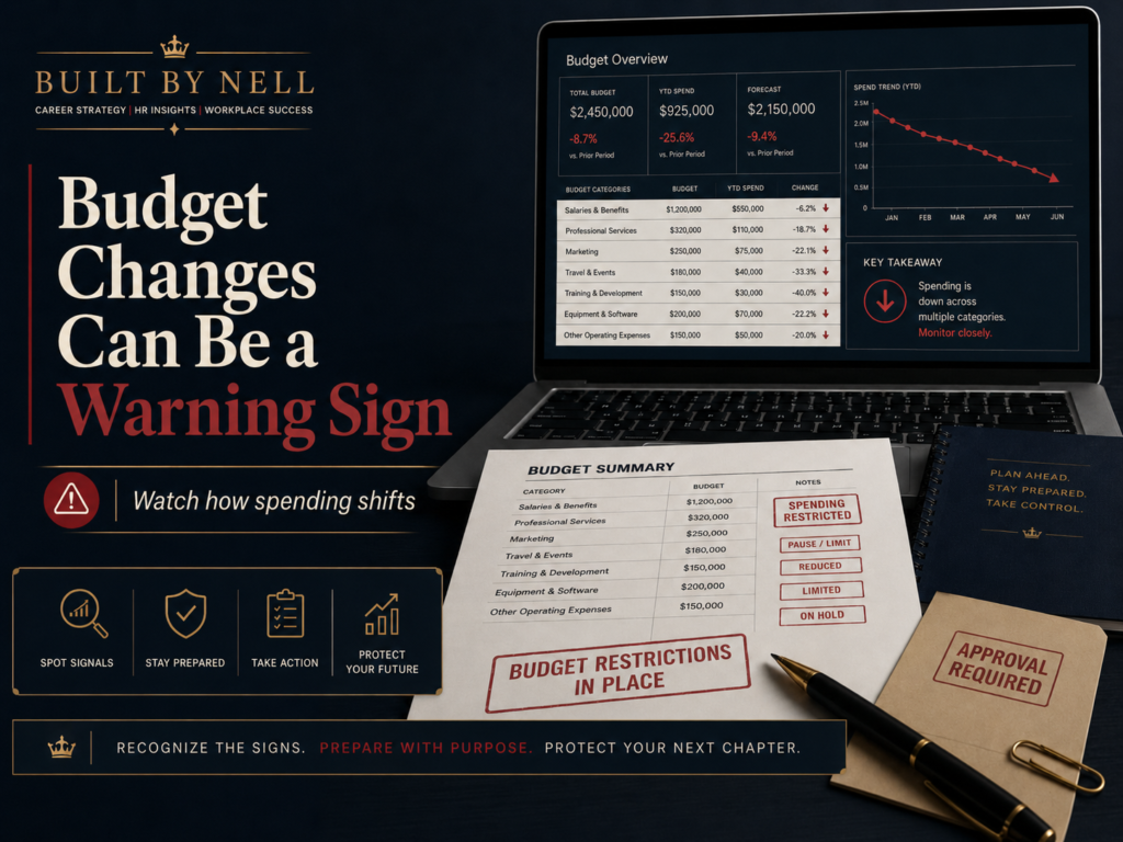 Budget changes and spending restrictions shown as possible layoff warning signs.