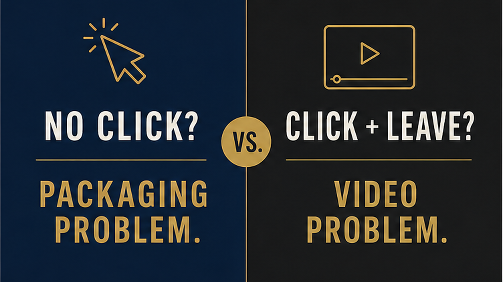 YouTube diagnostic: no click means packaging problem, click and leave means video problem